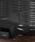 No Fuss All In One 21 Piece Kitchen Knife Set With Block And Built In Sharpener, German Stainless Steel Blades, Dishwasher Safe