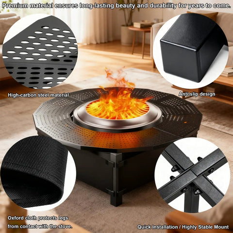 40 Inch Adjustable Fire Pit Surround Tabletop For Bonfire And Ranger Stoves, Powder Coated Steel Top With UV Resistant Fabric.