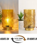 Cordless Battery Operated LED Glass Lamp With Timer Yellow Table Centerpiece showcasing 6 hours on and 18 hours off timer.