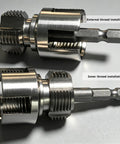 Essential 3 Piece Pvc Pipe Threading Tool Kit For Creating Smooth Internal And External Threads On One Half Three Quarters And Inch Plastic Pipes Compatible With Electric Drills For Plumbing Jobs And Home Fixes. Close-up of external and inner threading tools.