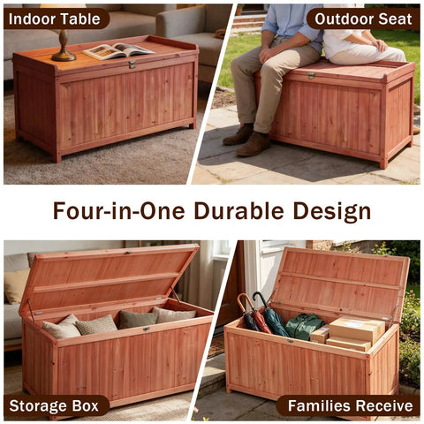 75 Gallon Wood Deck Box Outdoor Storage Bench For Patio Cushions Pillows Garden Tools And Pool Accessories with Solid Wood Support