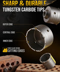 Professional 15 Piece Concrete Hole Saw Kit with Tungsten Carbide tips, alloy steel blades, and cutting edges for concrete and brick