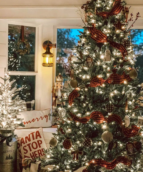 Festive room with Christmas tree next to Two Pack Two In One Industrial Wall Sconce Lights Plug In Or Hardwired Antique Bronze Swing Arm Lamps