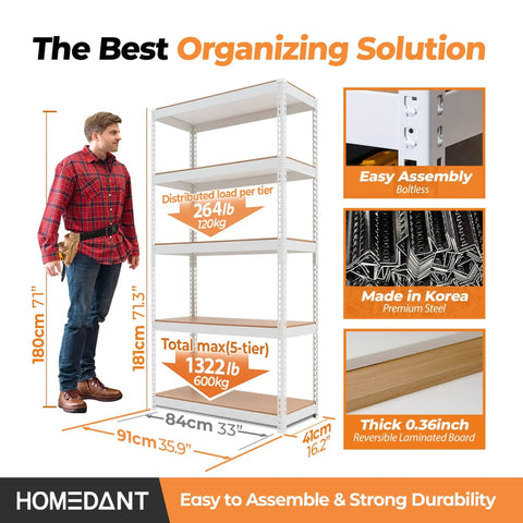 35.9 Inch 5 Tier Heavy Duty Garage Shelving Unit With Adjustable Metal Racks Water Resistant Laminated Shelves Easy Assembly
