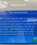 Wi-Fi 9000 Color Touch Screen Programmable Thermostat With App Control displaying backup heat warning.