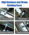 Sanding Bits for Rotary Tool Set with One Eighth Inch Shank, Fourteen Pieces Beefy Aluminum Oxide Grinding Stones in use on metal