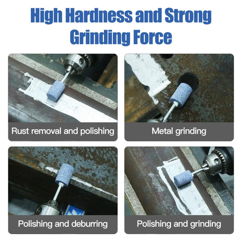 Sanding Bits for Rotary Tool Set with One Eighth Inch Shank, Fourteen Pieces Beefy Aluminum Oxide Grinding Stones in use on metal