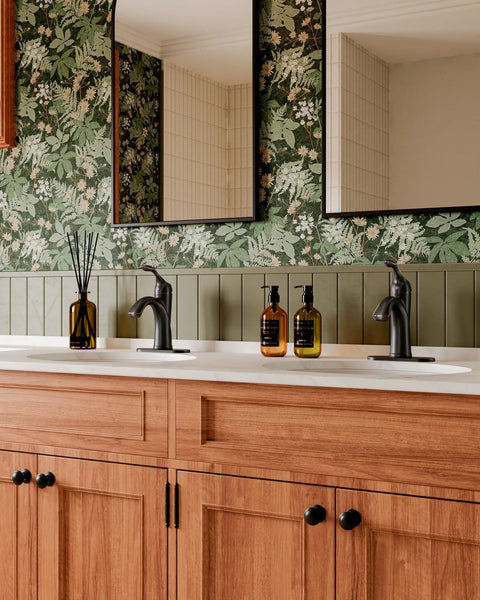 Double sink setup with oil rubbed bronze one hole bathroom faucet with one handle lever, rustic lavatory basin mixer tap.