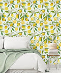 Lemon Branches Floral Peel And Stick Wallpaper Removable Self Adhesive Vinyl Mural Roll 17.7 By 354 Inches Waterproof behind bed