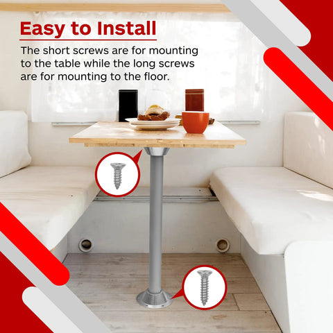 Built Tough Aluminum Rv Table Floor Mounting Base With Heavy Duty Pedestal Replacement Hardware Complete Screw Pack For Camper Slide Out Support. Installation guide with screws.