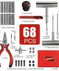 68-Piece All-in-One Heavy Duty Pro Grade Tire Plug Kit With Pressure Gauge, Spiral Probe And Insertion Needle shown with tools