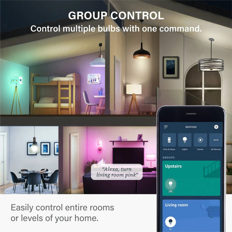 Alexa Compatible Color Changing Smart Bulbs 10 Pack With Auto Pairing E26 60W Equivalent 800 Lumens Bluetooth app and room control