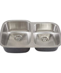 Top view of 18 Gauge Stainless Steel Undermount Double Bowl Kitchen Sink Satin Finish Built To Last With Heavy Duty Sound Guard Rust Resistant