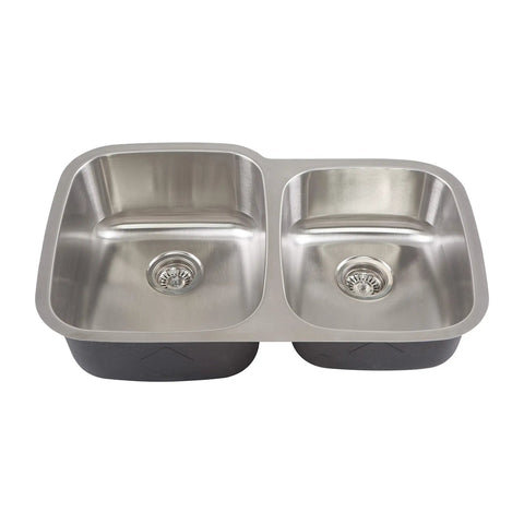 Top view of 18 Gauge Stainless Steel Undermount Double Bowl Kitchen Sink Satin Finish Built To Last With Heavy Duty Sound Guard Rust Resistant