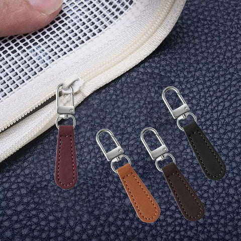 Dope 8 Piece Leather Zipper Pull Replacement Kit With Detachable Handles, Decorative Charms in assorted colors on a zipper