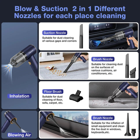 4 In 1 Cordless Car Vacuum Cleaner, Mini Handheld 12000Pa Suction with multi nozzles for targeted cleaning, purple