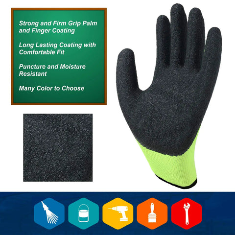 Non Slip Work Gloves For Men And Women With Water Based Latex Palm Coating Extra Duty 10 Pair Pack Durable Breathable Puncture Resistant Gloves For Indoor Outdoor Jobs Green Size Large Fits Most
