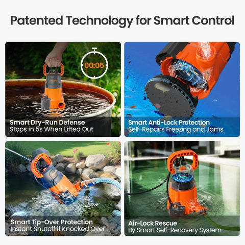 Submersible Sump Pump With Smart Water Sensor Auto On Off And Manual Auto Modes One Third HP 2790 GPH in various setups