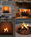 Heavy Duty 24 Inch Fireplace Grate Made From Solid Steel For Firewood Logs And Kindling Four Thick Feet And Two Center Supports To Prevent Sag displayed in various indoor and outdoor settings