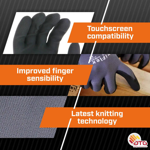 Grippy Foam Nitrile Palm Coated Work Gloves With Knit Wrist For Dirt And Debris Protection, Great Oil Grip, Gray Large Size