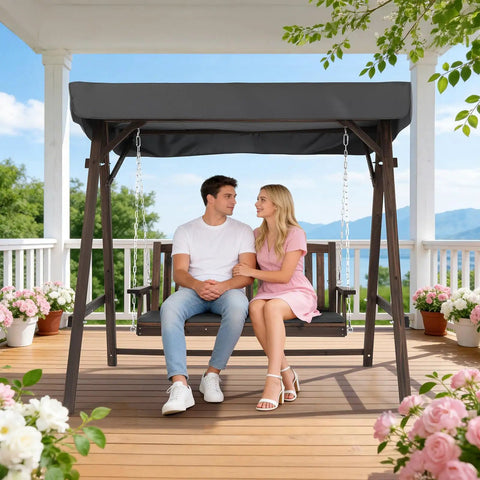4 Ft Porch Swing With Stand Heavy Duty 660 Pound Wooden Swing Set With Canopy For Garden Patio And Yard Rustic Outdoor Hangout Chair Built From Solid Fir Wood With Rotatable Canopy For Sunshade