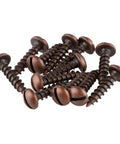 Top Shelf Heavy Duty Number Six By Five Eighth Antique Copper Round Head Slotted Wood Screws Pack Of Twenty Five in a pile.