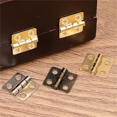 No Hassle Mini Jewelry Box Hinges Sweet Bronze Gold Cabinet Hardware For Wood Works And Gift Cases showing various hinge colors.