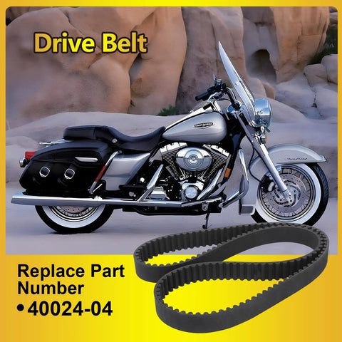 Beefy Ride-Ready Drive Belt Replacement 139T 1 1/8 Inch Wide For Harley Touring And Trike Bikes 2004-2024 shown with bike