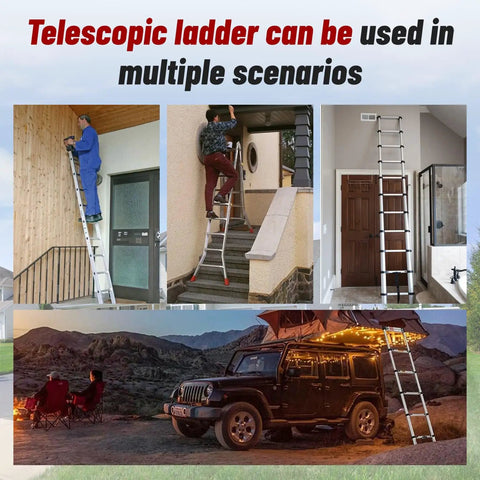 10.5 Foot Telescoping Aluminum Ladder, Folding Go-To Tool, Non Slip Multi-Use Step and Extension Ladder, Inward Sliding Collapsible Design, Easy Open and Close, Compact Storage, Supports Up to 330 Lbs for Home Garage and Outdoors