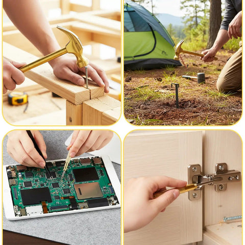 Image showcasing the versatile use of Six In One Mini Hammer And Screwdriver Set Portable Multitool for various tasks.