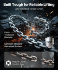 Image of G80 industrial-grade chain with 6mm thickness and corrosion-resistant galvanized surface, highlighting strength for heavy lifting.