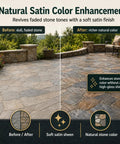 Top-Shelf Satin Stone Sealer and Color Enhancer Amps Up Tones on Porous Pavers and Rock with a Natural Low-Gloss Sheen for a Rich Glow Up while Shielding Surfaces from Weather Damage in One Gallon Bulk before and after patio stone enhancement