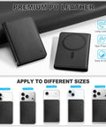 MagSafe Wallet For Men Women With 6 Card Slots And RFID Blocking Clear ID Window PU Leather Folio Magnetic Phone Wallet For iPhone 12 Through 17 Series Black For Daily Use shown with iPhones