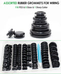 110 Pcs Rubber Grommets Kit With Six Sizes and Cutter for Sheet Metal Automotive Wiring