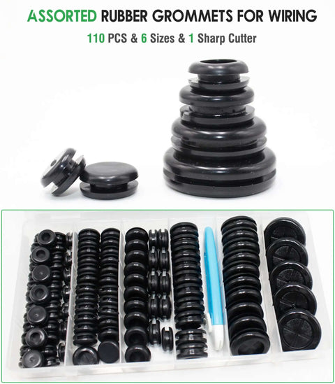 110 Pcs Rubber Grommets Kit With Six Sizes and Cutter for Sheet Metal Automotive Wiring
