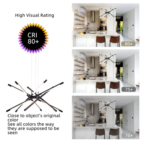 Dope Modern LED Ceiling Light Dimmable Black Chandelier With Twelve Heads Sputnik Pendant displayed in kitchen settings.