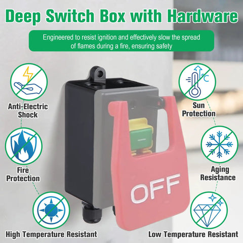 Deep Switch Box With Hardware Waterproof ABS Plastic Electrical Project Case For Tools Extra Wiring Room 4.4 X 2.7 X 2.3 Inch Interior Safe Power Off Box Compatible With 71834 71007 71651 71054 71577, front view