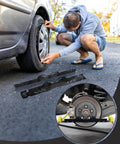 Person using Heavy Duty Wheel And Toe Alignment Tool Kit With Two 5m Tape Measures For DIY Car Front End Alignment Toe Plates