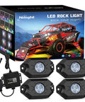 RGB LED Rock Lights Kit With 4 Pods Underglow Neon Lights Bluetooth App Control Music Mode for off-road vehicles and trucks