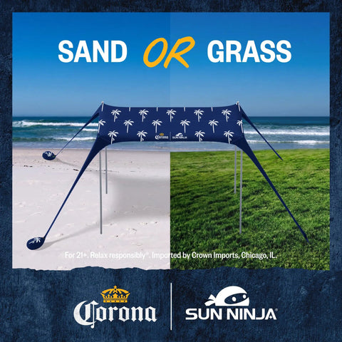 Limited Edition Corona Beach Tent Sun Shelter with Easy Pop Up Setup UPF50 Plus Sun Coverage on sand and grass