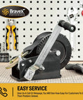 Heavy Duty 3500lb Boat Trailer Winch With 33ft Strap Portable Hand Winch With Steel Cable Two Way Ratchet Crank For SUV ATV UTV Boat 4 To 1 And 8 To 1 Gear Ratios Durable Puller on workbench with tools
