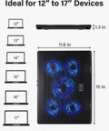 Whisper Quiet Laptop Cooling Pad With Five Fans For 12 To 17 Inch Laptops And Notebooks Beastly Cool Gaming Cooler With Height Adjustable Stand USB Powered Low Noise Laptop Cooler Blue