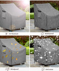 Outdoor Swivel Chair Covers 2 Pack, Waterproof Heavy Duty Patio Lounge Chair Covers, Fits Up To 30W X 34D X 38.5H, Gray, showing UV, waterproof, windproof, and snow protection features
