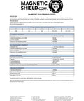 Specifications sheet for MuMETAL Magnetic Shielding Foil 0.006 Inch Thick 8 By 12 Inch Sheet For Sensitive Electronics.