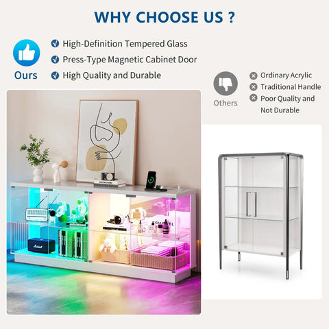 Glass Display Cabinet With Charging Station And RGB Lighting 59 Inch Tempered Clear Display Case With Glass Door For Collectibles