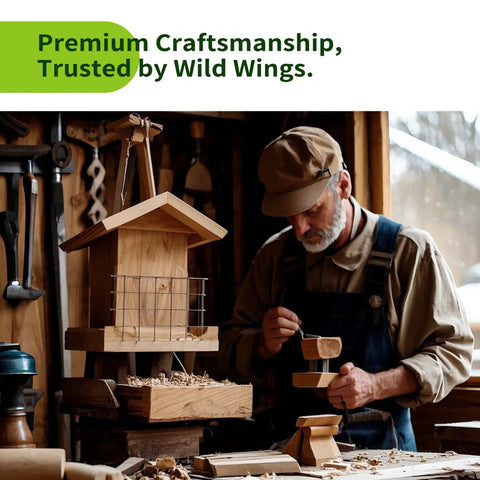 Handcrafted bird feeder workshop with craftsman, featuring US Cedar Outdoor Bird Feeder With Hanging Design Handcrafted Wood Double Suet Cage