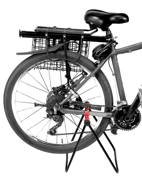 Bicycle supported by Foldable Steel Bicycle Floor Stand 2 Pack For Road, MTB And Hybrid Bikes, Stable Repair And Storage Rack For Home Garage