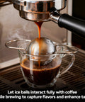 Two Pack Stainless Steel Espresso Cooling Balls For Coffee Chilling Reusable Espresso Cooler Balls To Lower Temperature Without Diluting Flavor Cuts Bitterness For Richer Espresso Machine Accessories shown in brewing setup