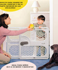 Pressure Mounted Easy Fit Baby Gate With Memory Feature Fits 28 To 40 Inches Taupe in living room blocking child and pet
