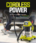 Cordless No Cord Hassle Wet And Dry Vacuum Cleaner With 24V Battery And Charger Stainless Steel 5.3 Gallon Tank used outdoors